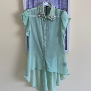 🌷💐💚 Gorgeous mint Back lace low high mint colour short sleeve blouse 💚😍💐